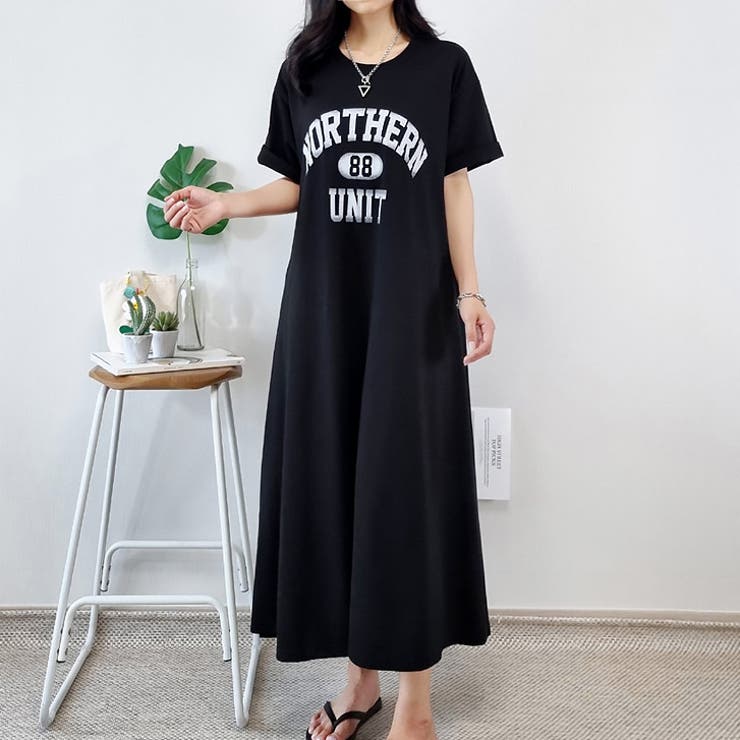 グレー】【17123】ロゴロングTシャツワンピース [品番：ASHW0001189