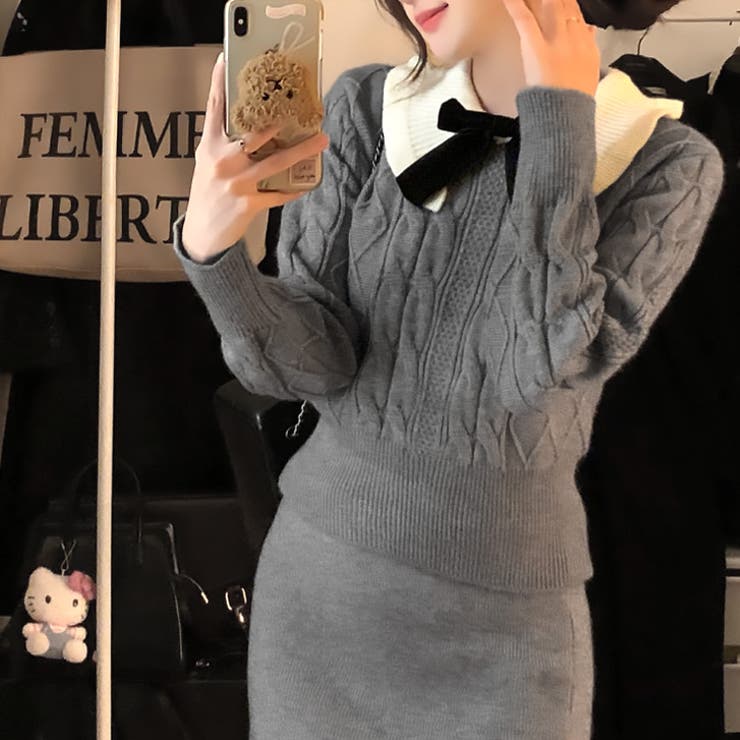 グレー | 【17248】ケーブルニット＆スカートSET	 | SneepDip