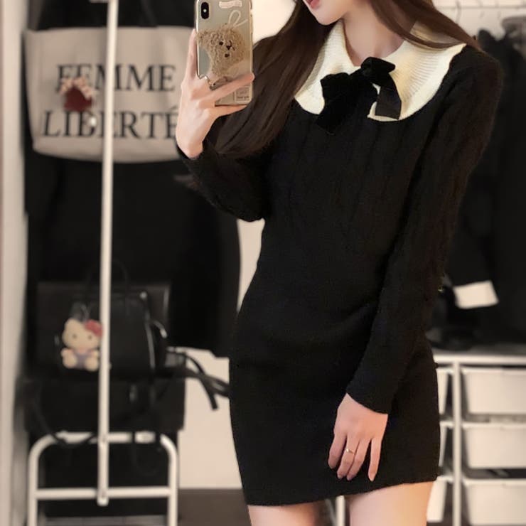 ブラック | 【17248】ケーブルニット＆スカートSET	 | SneepDip