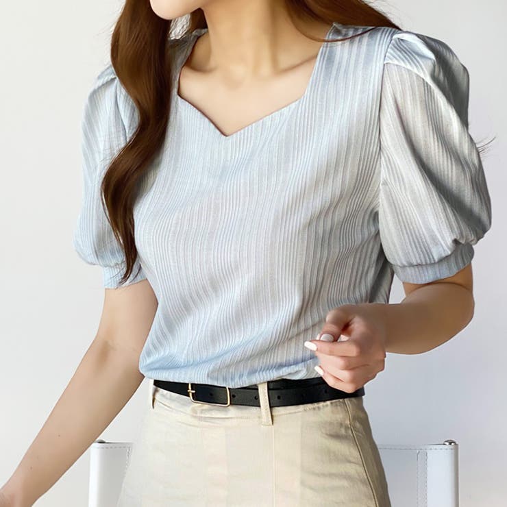 サックス | 【17321】ハートネックパフスリーブT	 | SneepDip