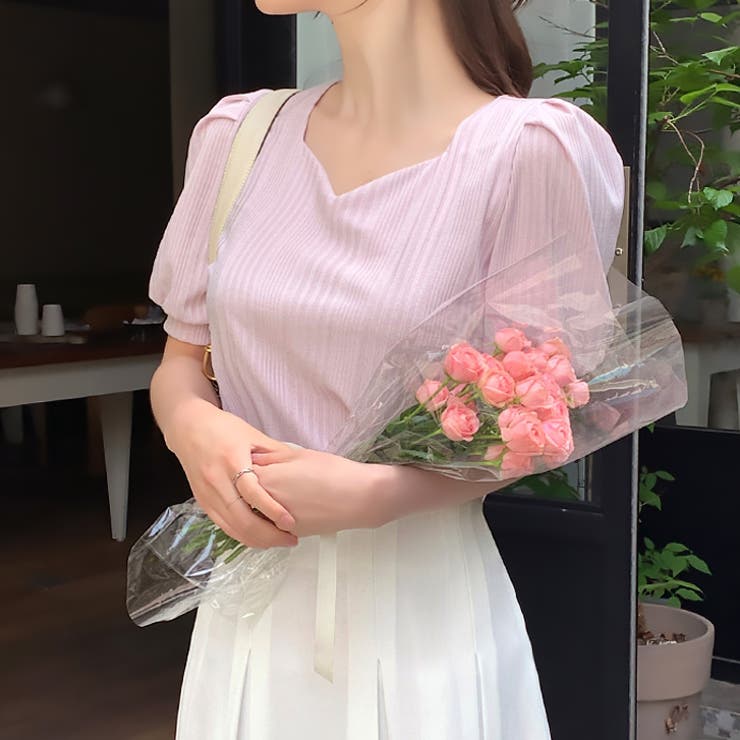 パープル | 【17321】ハートネックパフスリーブT	 | SneepDip