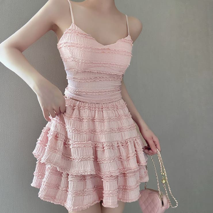 ピンク | 【17325】キャミ＆ティアードスカートSET	 | SneepDip