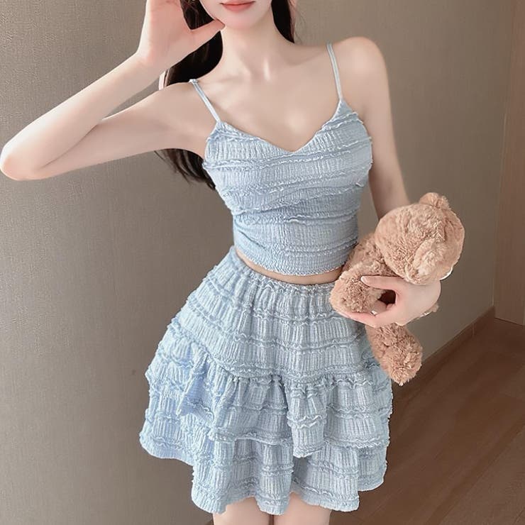ブルー | 【17325】キャミ＆ティアードスカートSET	 | SneepDip