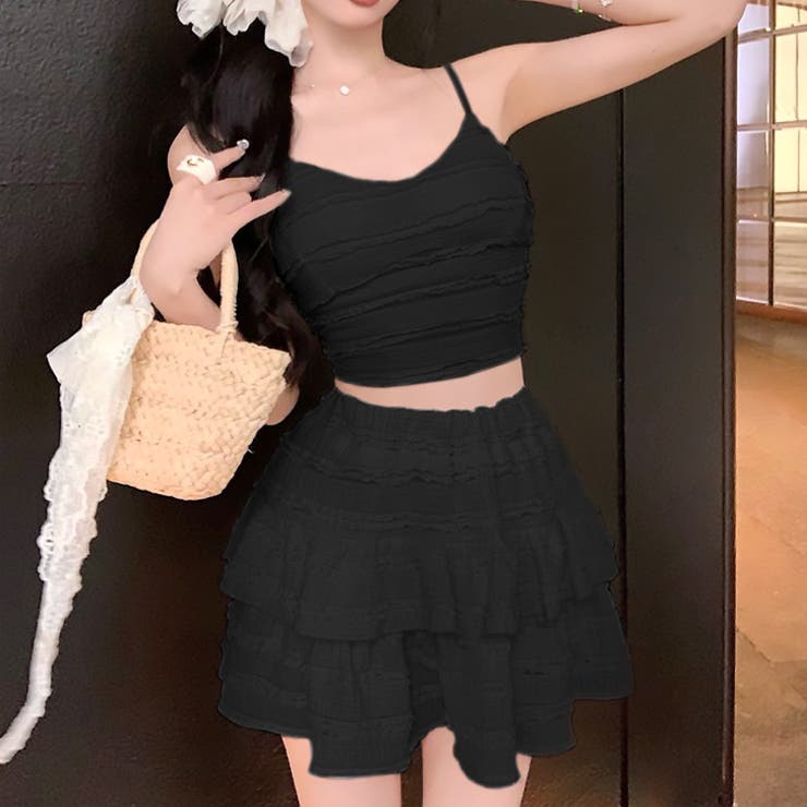 ブラック | 【17325】キャミ＆ティアードスカートSET	 | SneepDip