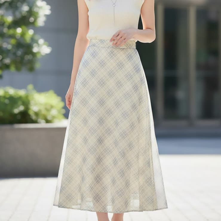 イエロー | 【17337】チェックロングスカート	 | SneepDip