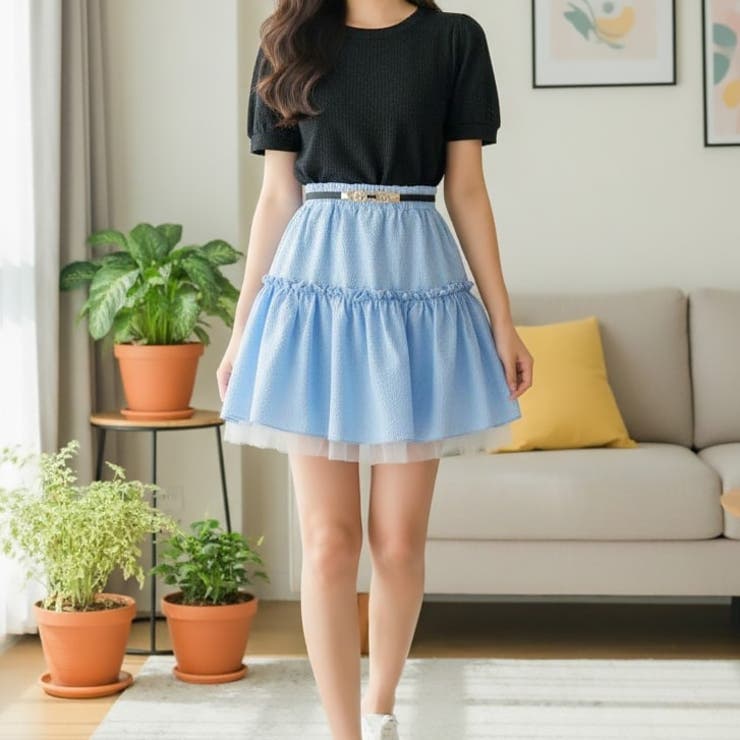 サックス | 【17368】チュールヘムフレアスカート	 | SneepDip