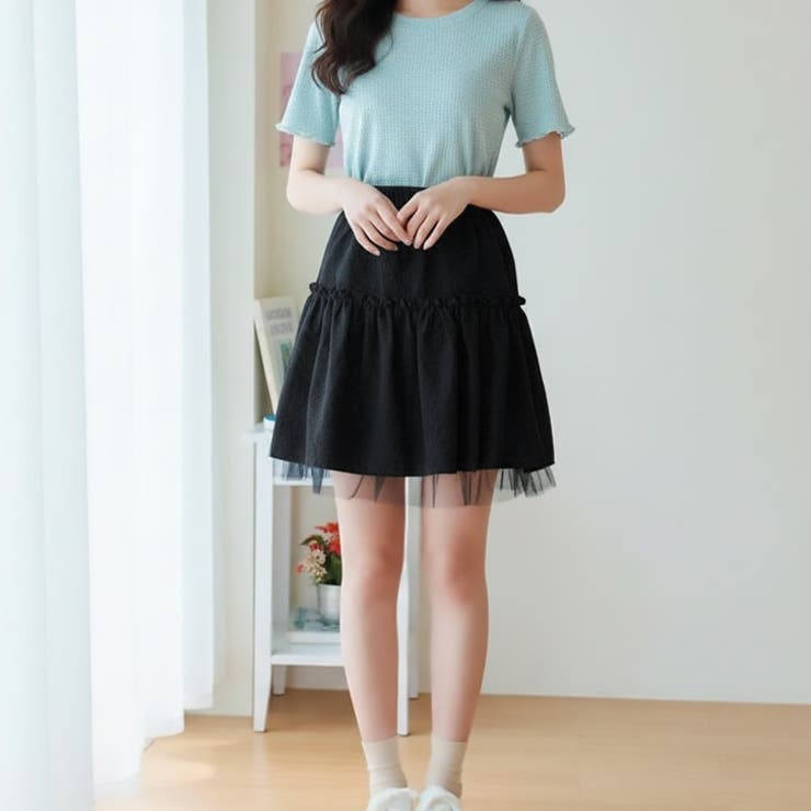ブラック | 【17368】チュールヘムフレアスカート	 | SneepDip