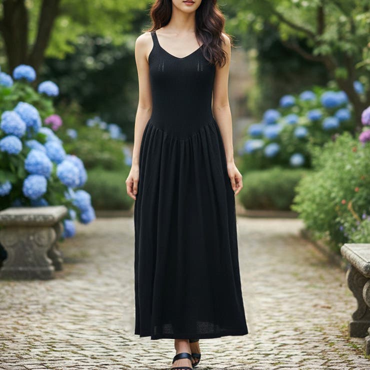 ブラック | 【17388】ニットキャミロングワンピース	 | SneepDip