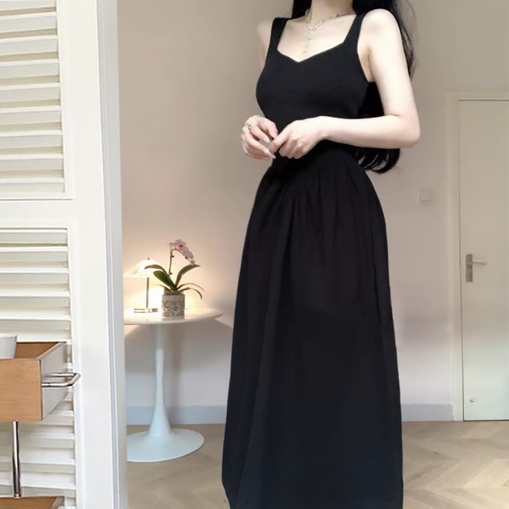 17388】ニットキャミロングワンピース [品番：ASHW0001526