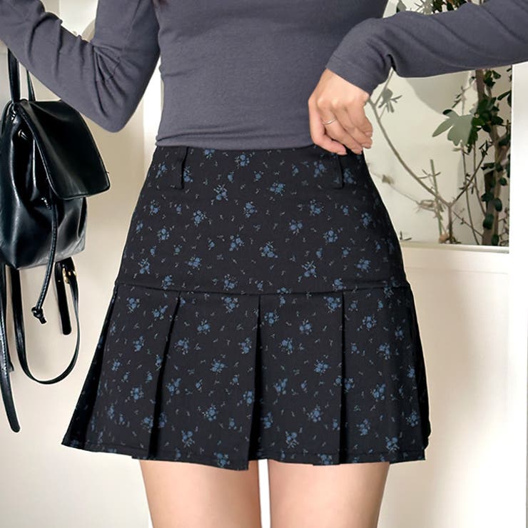 ブラック | 【17389】フラワープリーツミニスカート	 | SneepDip