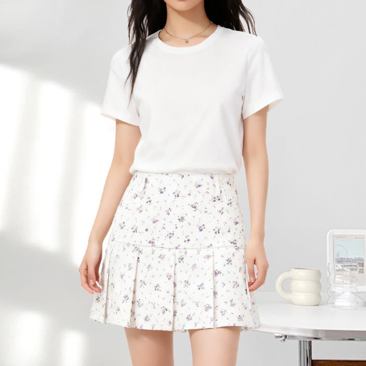 アイボリー | 【17389】フラワープリーツミニスカート	 | SneepDip