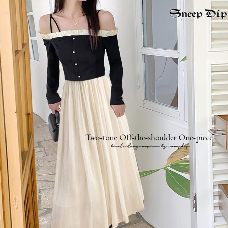 【17412】バイカラーオフショルワンピース	 | SneepDip | 詳細画像1 