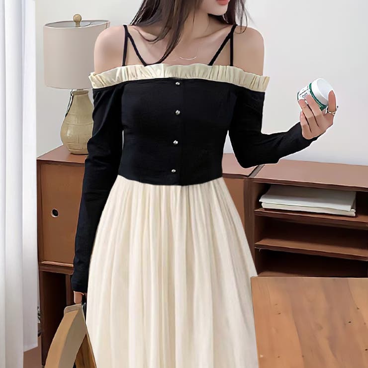 【17412】バイカラーオフショルワンピース	 | SneepDip | 詳細画像2 