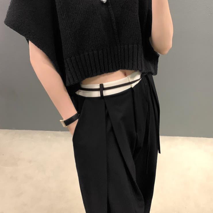 バイカラーワイドパンツ 17436】バイカラータックワイドパンツ [品番：ASHW0001567