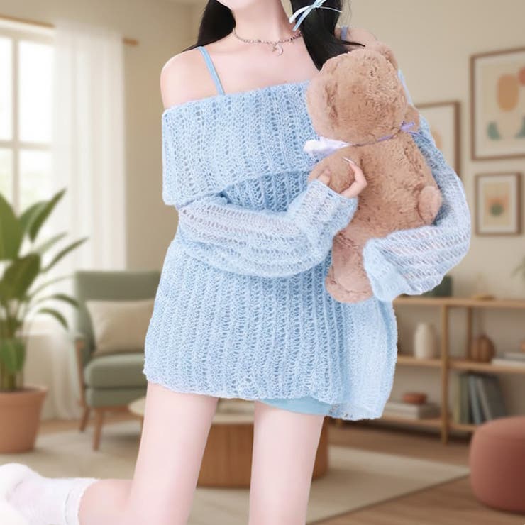 ブルー | 【17438】ゆるふわオフタートルニットワンピース	 | SneepDip