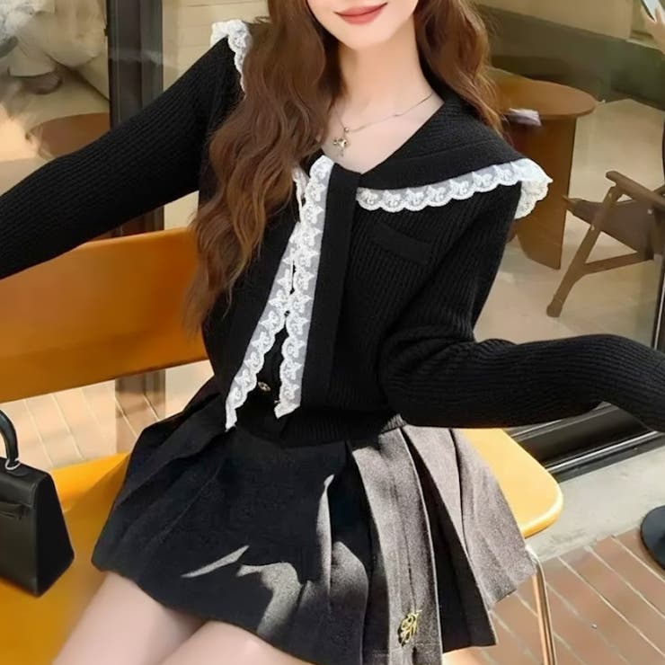 ブラック | 【17462】レースリボンセーラーニット	 | SneepDip