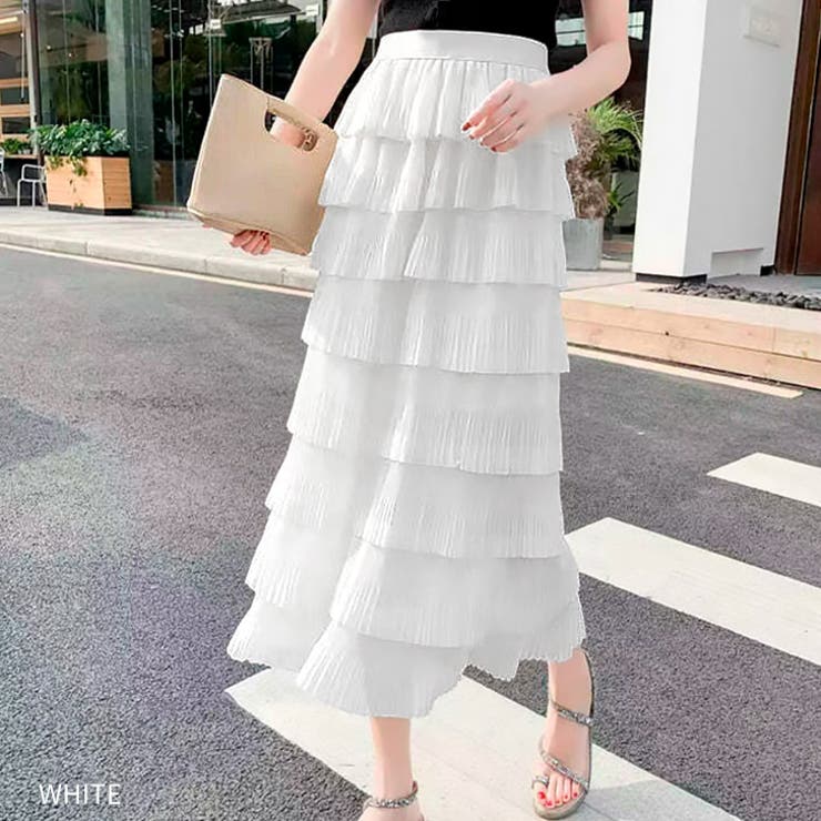 ホワイト | 【17472】ティアードロングスカート	 | SneepDip