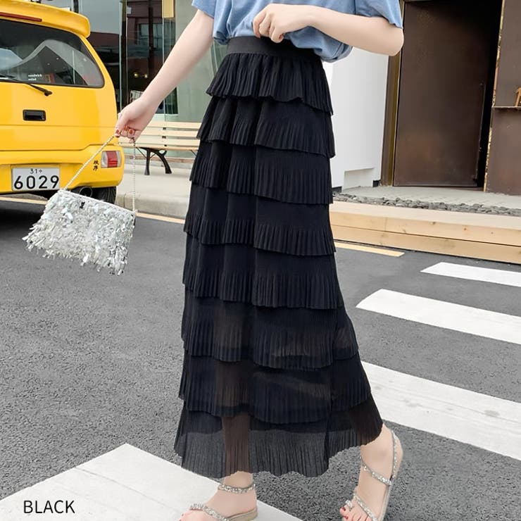 ブラック | 【17472】ティアードロングスカート	 | SneepDip
