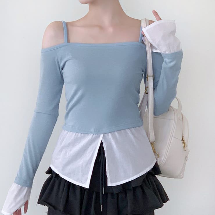 サックス | 【17491】ドッキングシャツデザイントップス	 | SneepDip