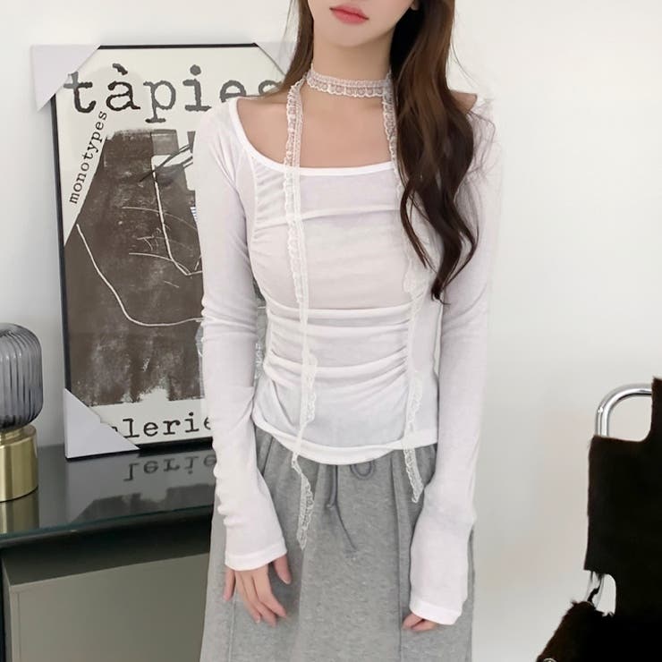 ホワイト | 【17492】 レースストールシャーリングトップス	 | SneepDip