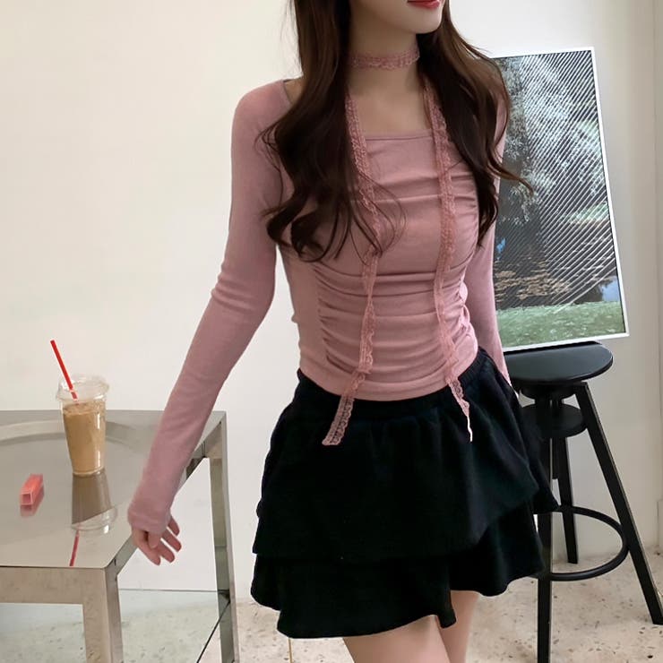 ピンク | 【17492】 レースストールシャーリングトップス	 | SneepDip