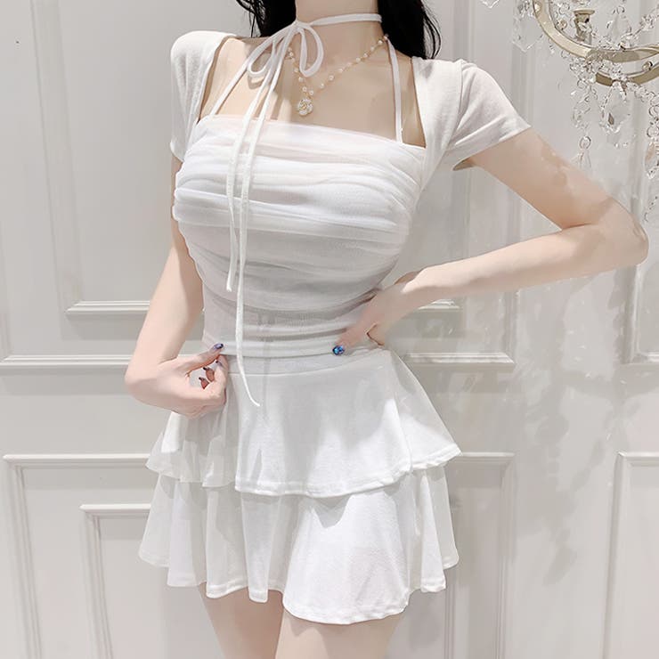 ホワイト | 【17494】ホルターネックトップス＆ミニスカート	 | SneepDip