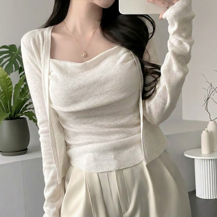 アイボリー | 【17497】ニットキャミ＆カーディガン	 | SneepDip