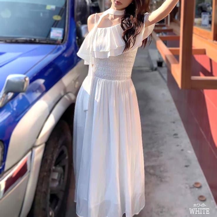 ホワイト | 【17500】 シャーリングワンショルロングワンピース	 | SneepDip