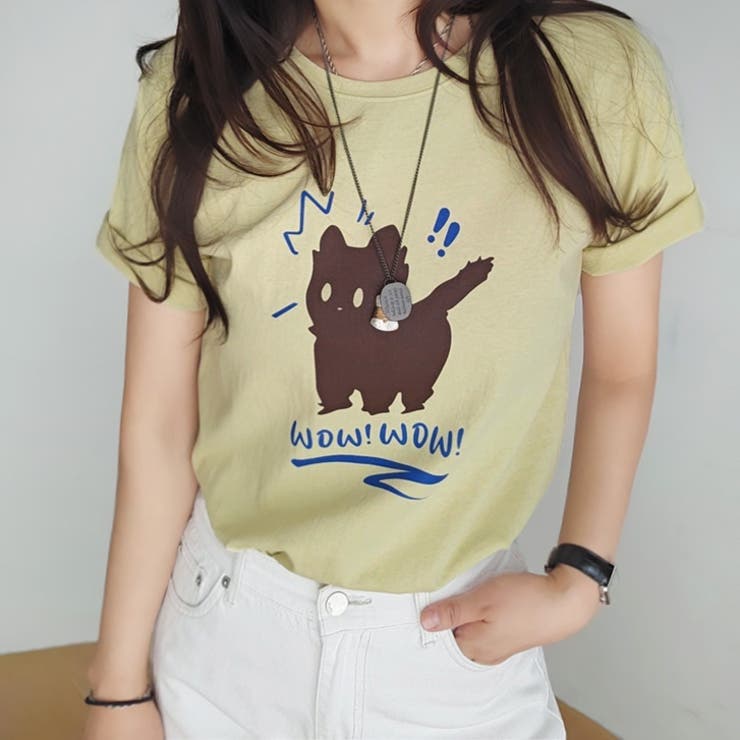 イエロー | 【17506】キャットプリントTシャツ	 | SneepDip