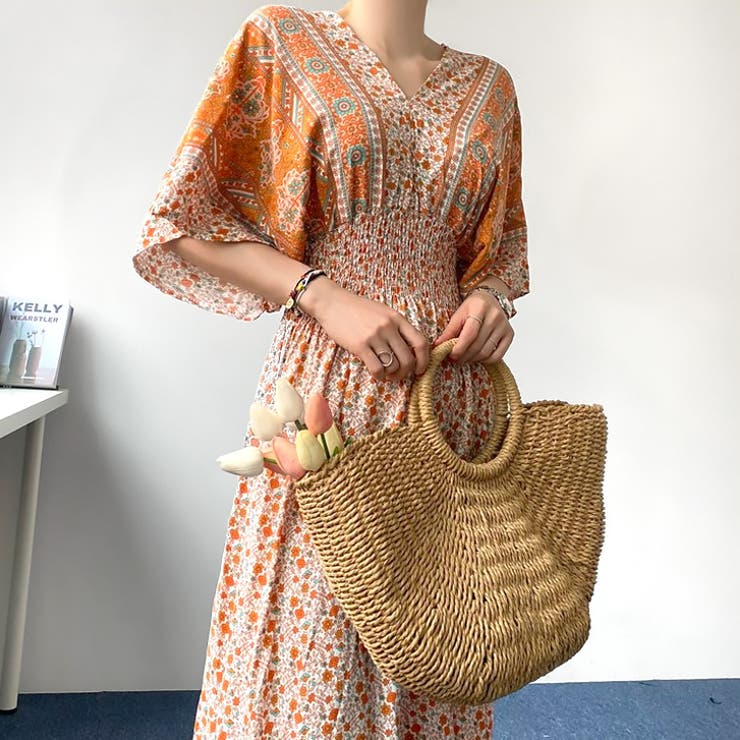 オレンジ | 【17510】オリエンタルフラワーワンピース	 | SneepDip