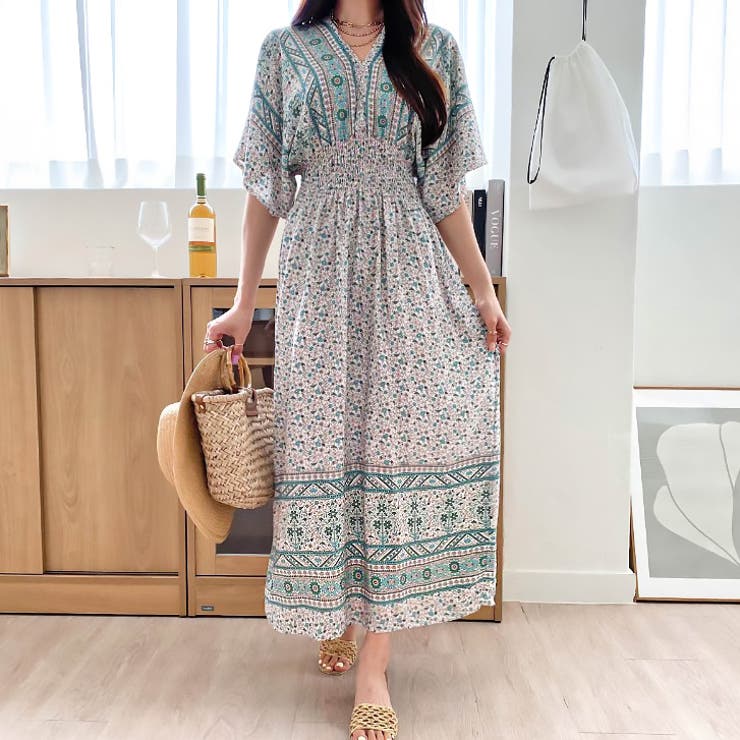 グリーン | 【17510】オリエンタルフラワーワンピース	 | SneepDip