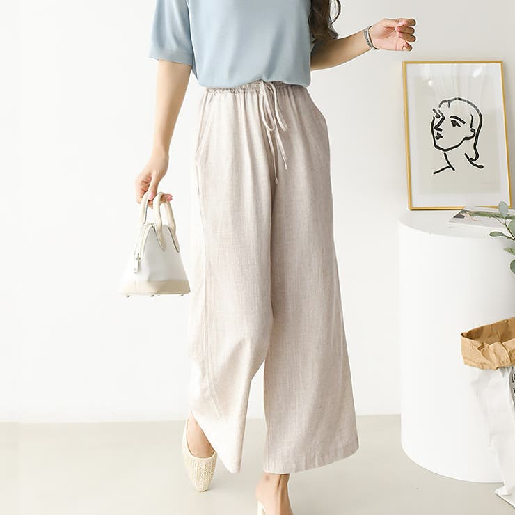 ベージュ | 【17522】リネン風ワイドパンツ	 | SneepDip