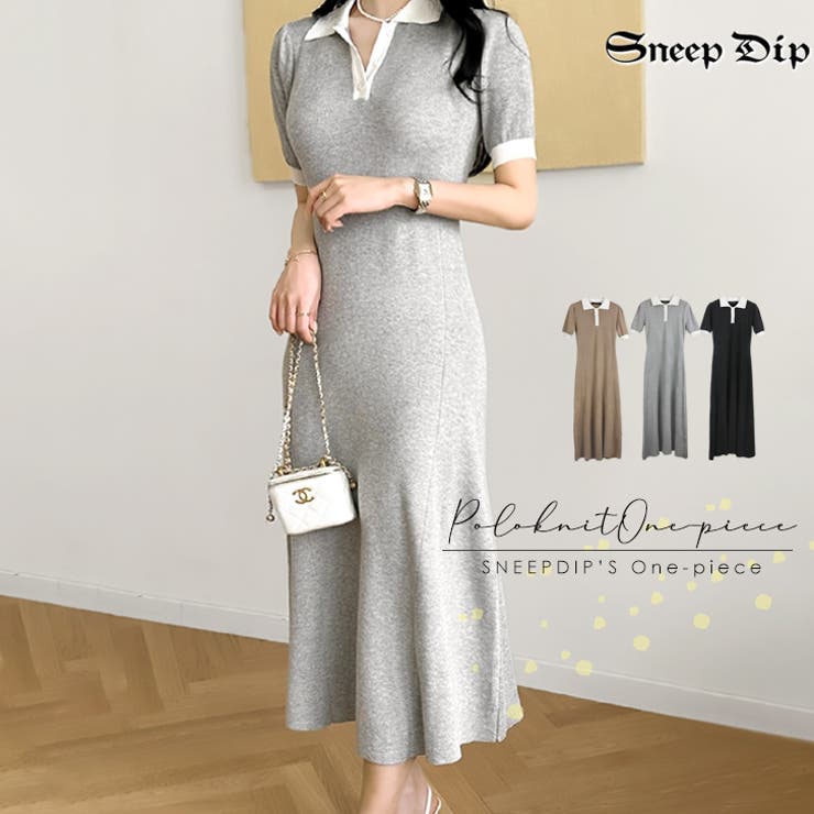 【17524】バイカラーニットポロワンピース	 | SneepDip | 詳細画像1 