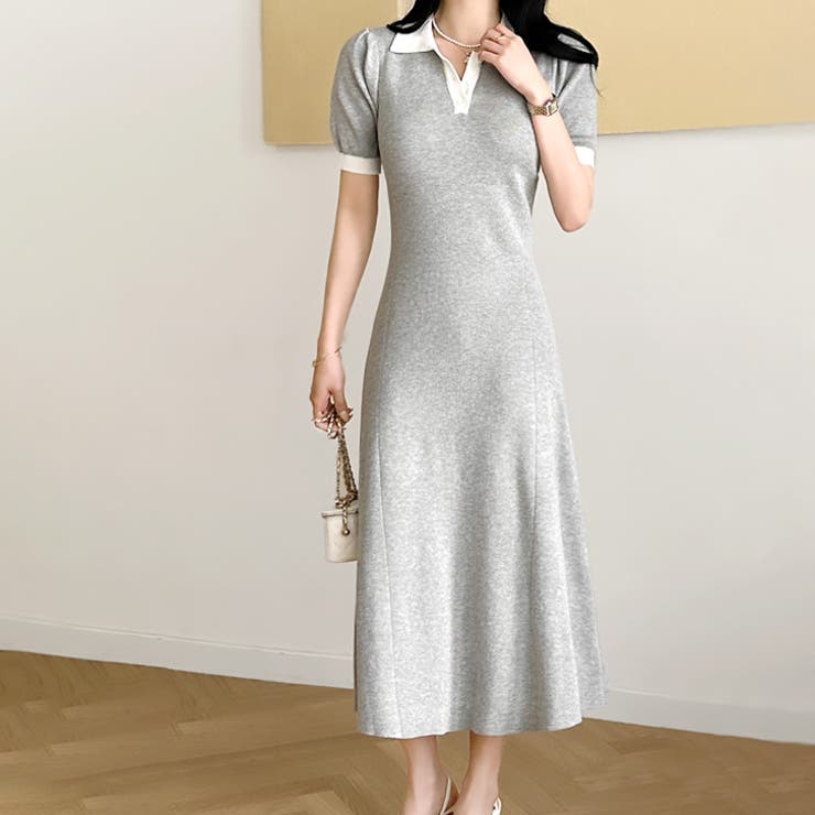 【17524】バイカラーニットポロワンピース	 | SneepDip | 詳細画像3 