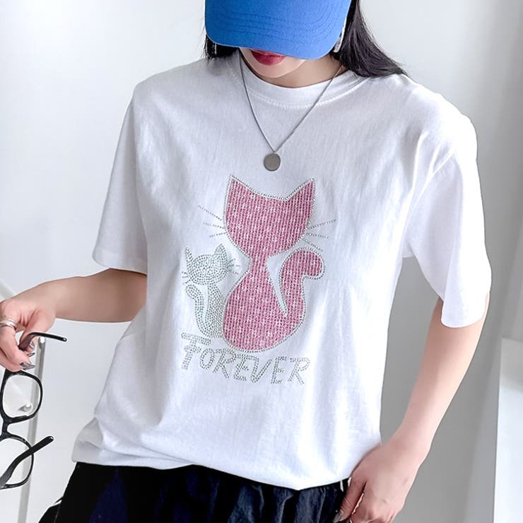 【17530】ラインストーンキャットTシャツ	 | SneepDip | 詳細画像2 