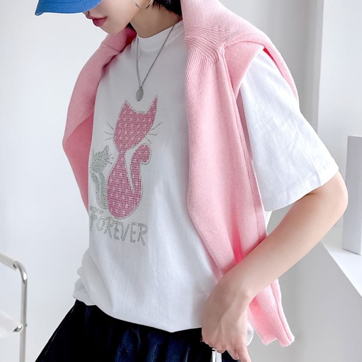 【17530】ラインストーンキャットTシャツ	 | SneepDip | 詳細画像3 