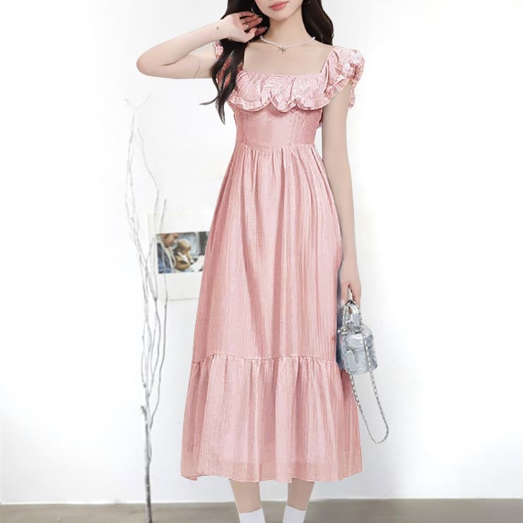 ピンク | 【17533】フリルショルダーロングワンピース	 | SneepDip