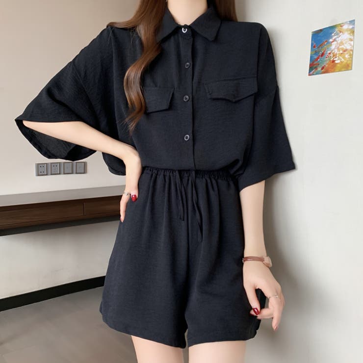 ブラック | 【17541】ルーズシャツ＆ショートパンツ	 | SneepDip