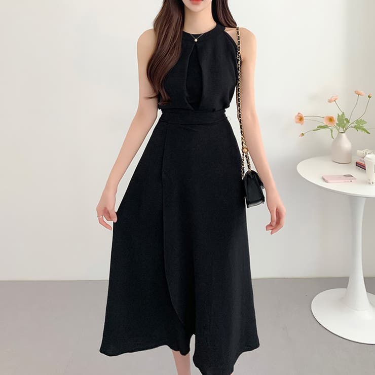 ブラック | 【17542】ホルターネックキャミ＆スカートSET	 | SneepDip