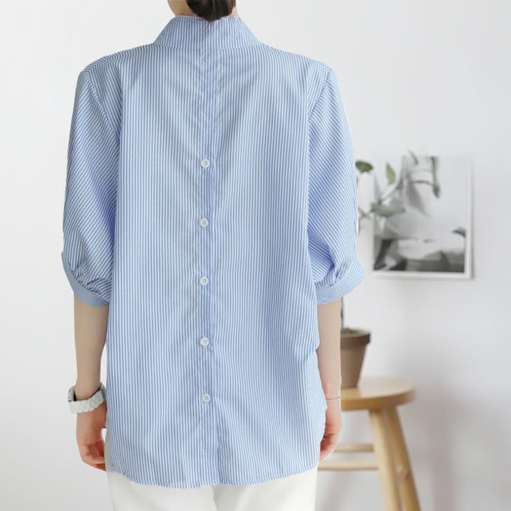 【17549】バルーンスリーブストライプブラウス	 | SneepDip | 詳細画像2 