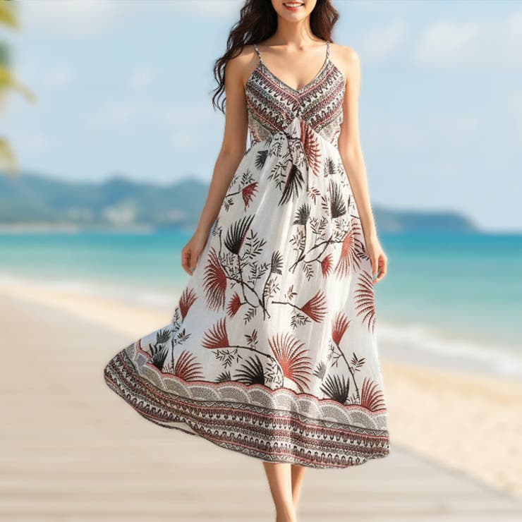 レッド | 【17553】ボタニカルリゾートワンピース	 | SneepDip