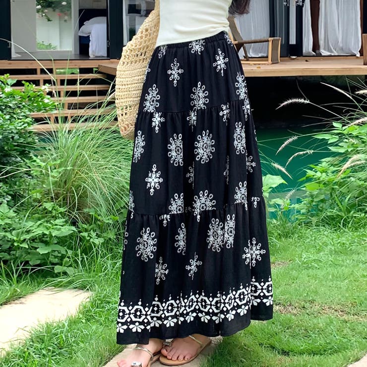 ブラック | 【17556】エスニックロングスカート	 | SneepDip