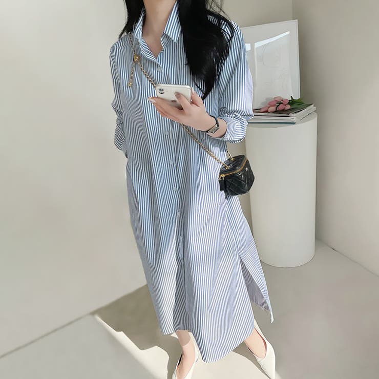 サックス | 【17560】ストライプシャツワンピース	 | SneepDip