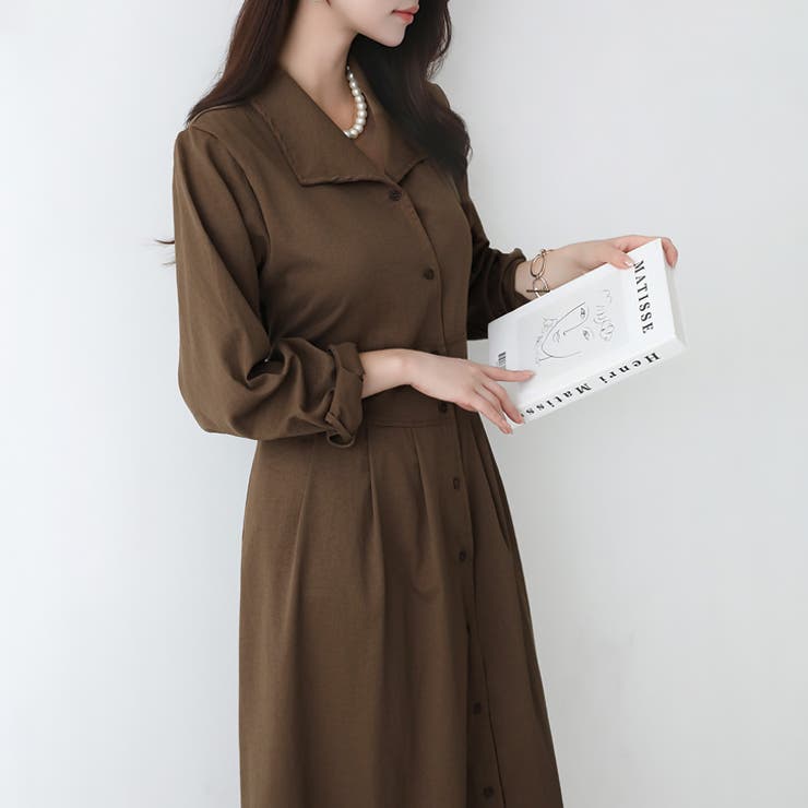 ブラウン | 【17562】開襟レトロワンピース	 | SneepDip