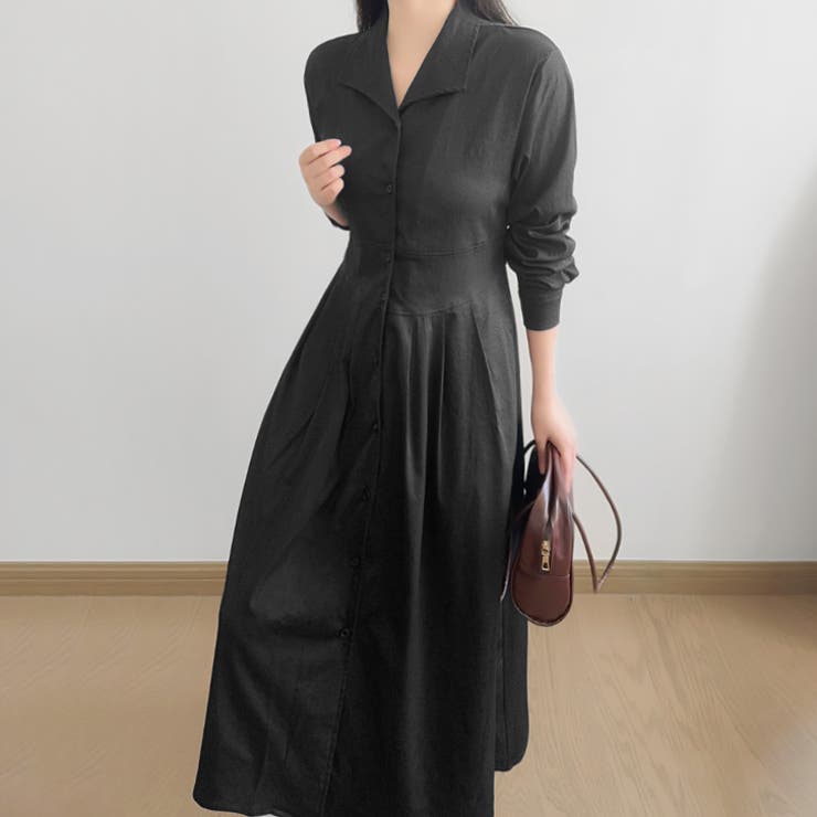 ブラック | 【17562】開襟レトロワンピース	 | SneepDip