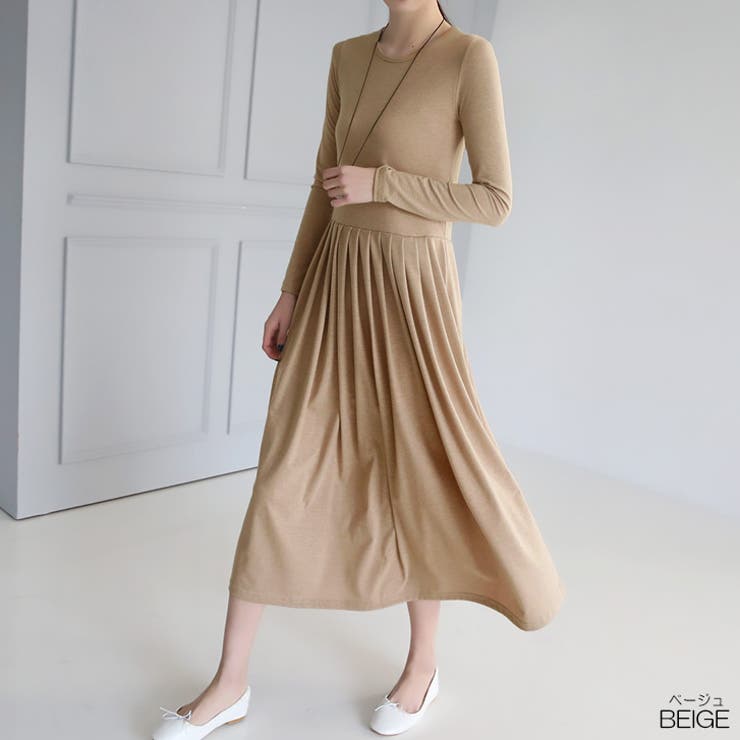ベージュ | 【17565】とろみプリーツワンピース	 | SneepDip
