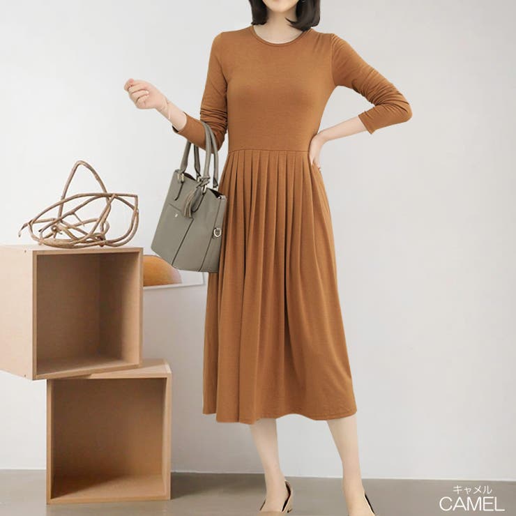 キャメル | 【17565】とろみプリーツワンピース	 | SneepDip
