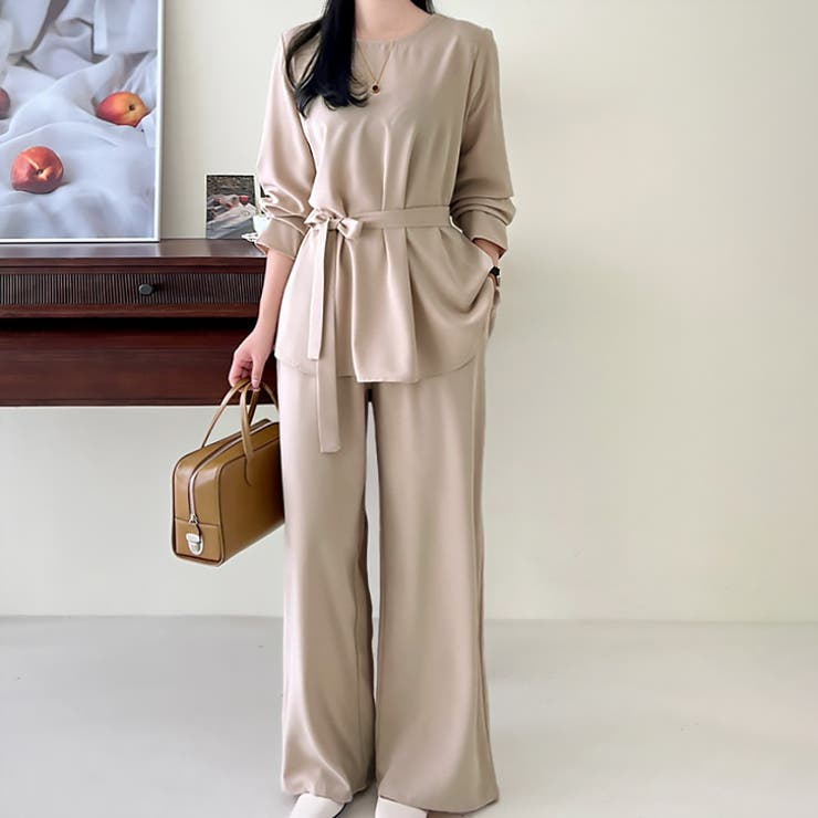 ベージュ | 【17567】長袖ブラウス&パンツSET | SneepDip