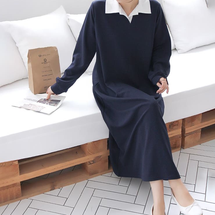 ネイビー | 【17568】バイカラーポロシャツワンピース	 | SneepDip