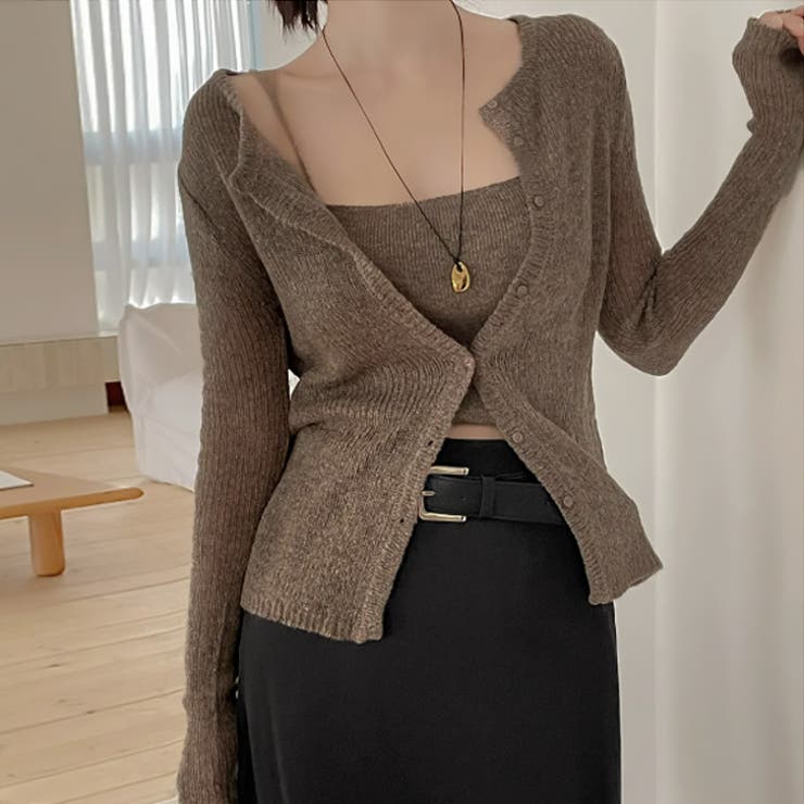 ブラウン | 【17571】ニットビスチェ＆カーディガン	 | SneepDip